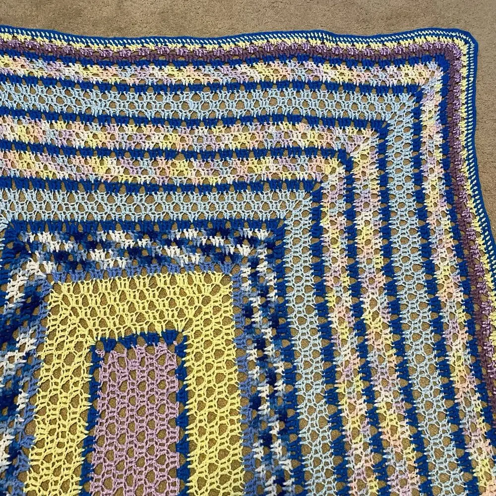 Vintage Handmade Crochet Granny Square Blanket Throw 56